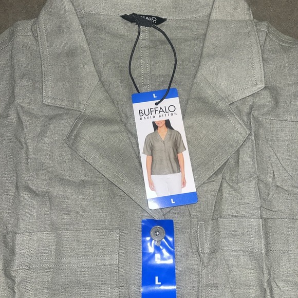NEW Women's BUFFALO DAVID BITTON Light Olive Linen Shirt **XL** - Picture 2 of 2